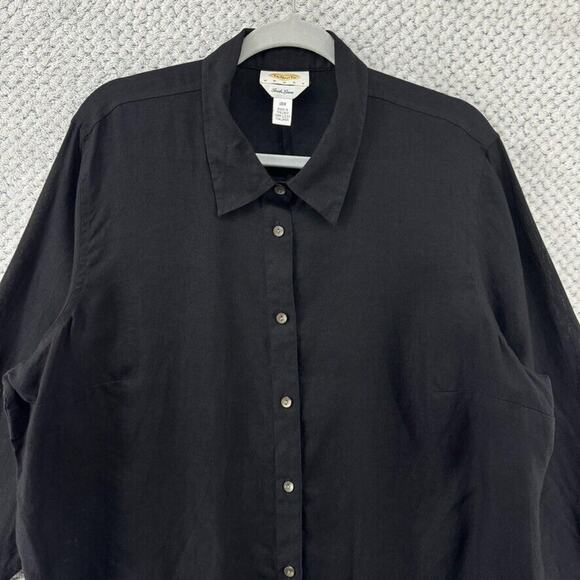 VTG Talbots Top Women 18W Black Irish Linen Mother Of Pearl Button Up Semi-Sheer - Picture 3 of 13